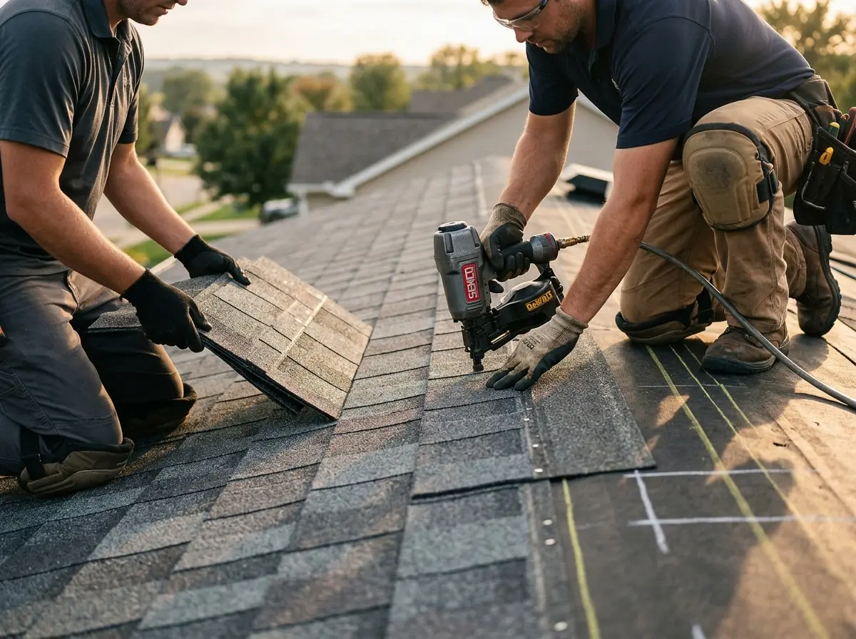 Professional roofer working on a residential roof in Incline Village